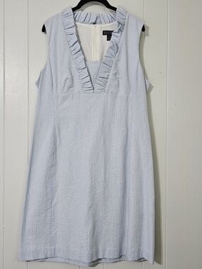 Jessica Howard Dress 16 Blue Seersucker Stripe Sleeveless Ruffle NWT Midi